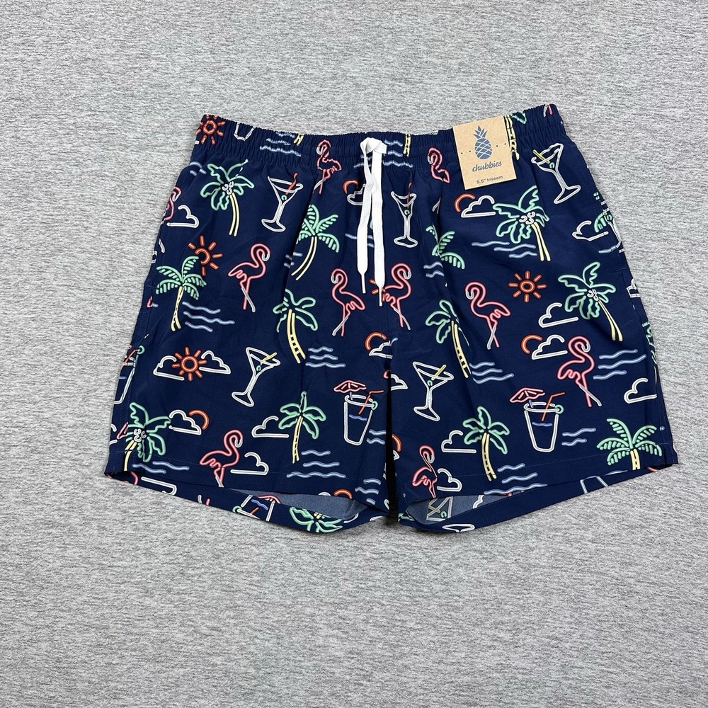 Chubbies Swim Trunks Mens XL Blue Palm Trees 5.5'' Lined Pool Beach Vacation NEW